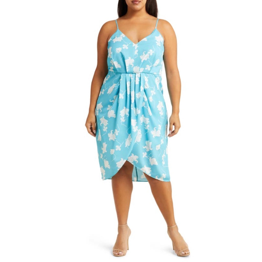 CHELSEA28: Floral Faux Wrap Dress In Teal- White Falling Orchids (NWOT)